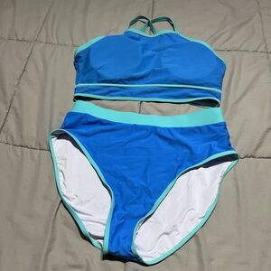 Blooming Jelly Blue Colorblock High Waist 2 Piece Padded Bikini Swimsuit Size XL